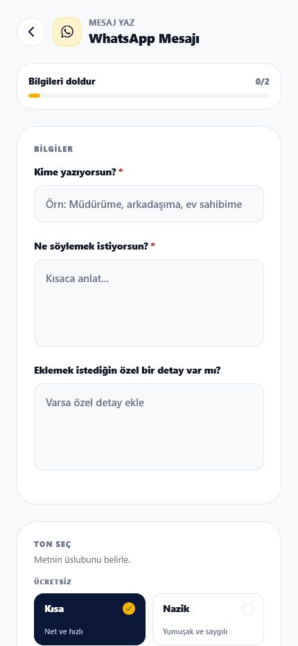 WhatsApp mesaj formu