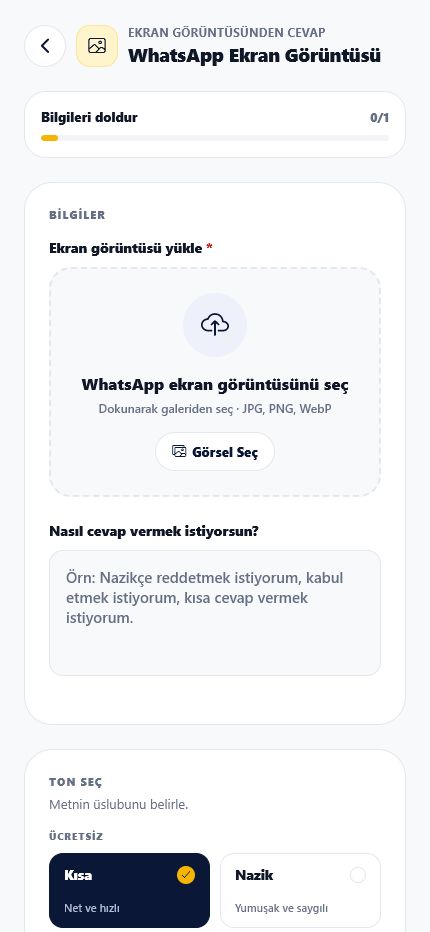 WhatsApp ekran görüntüsünden cevap üretme akışı