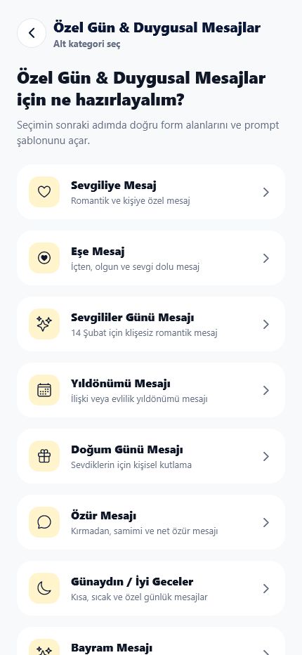 Özel gün ve duygusal mesajlar alt akışları